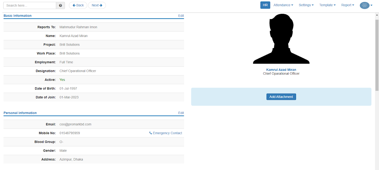 Inclusive Employee Profile Screenshot