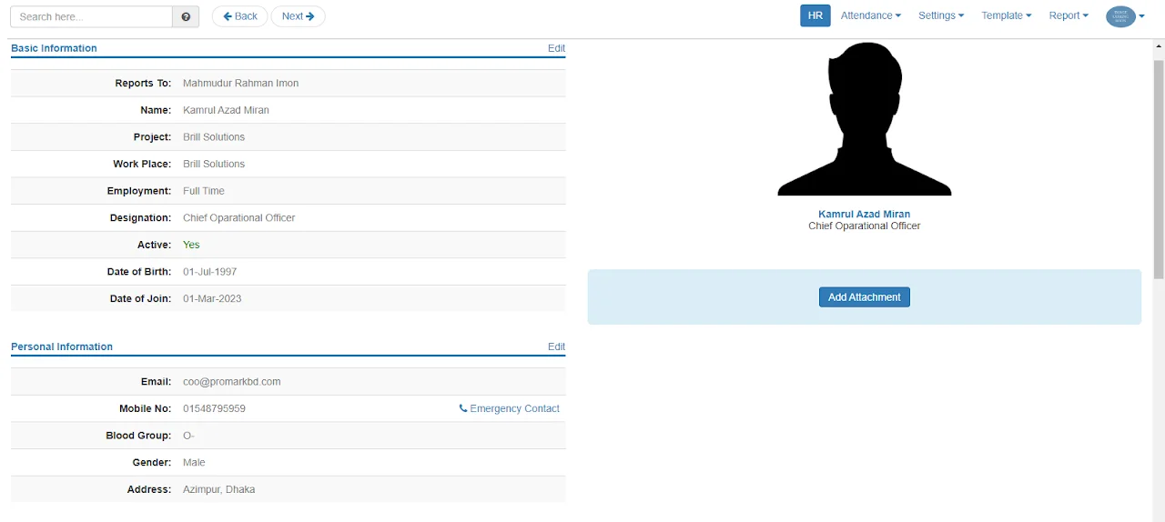 Inclusive Employee Profile Screenshot